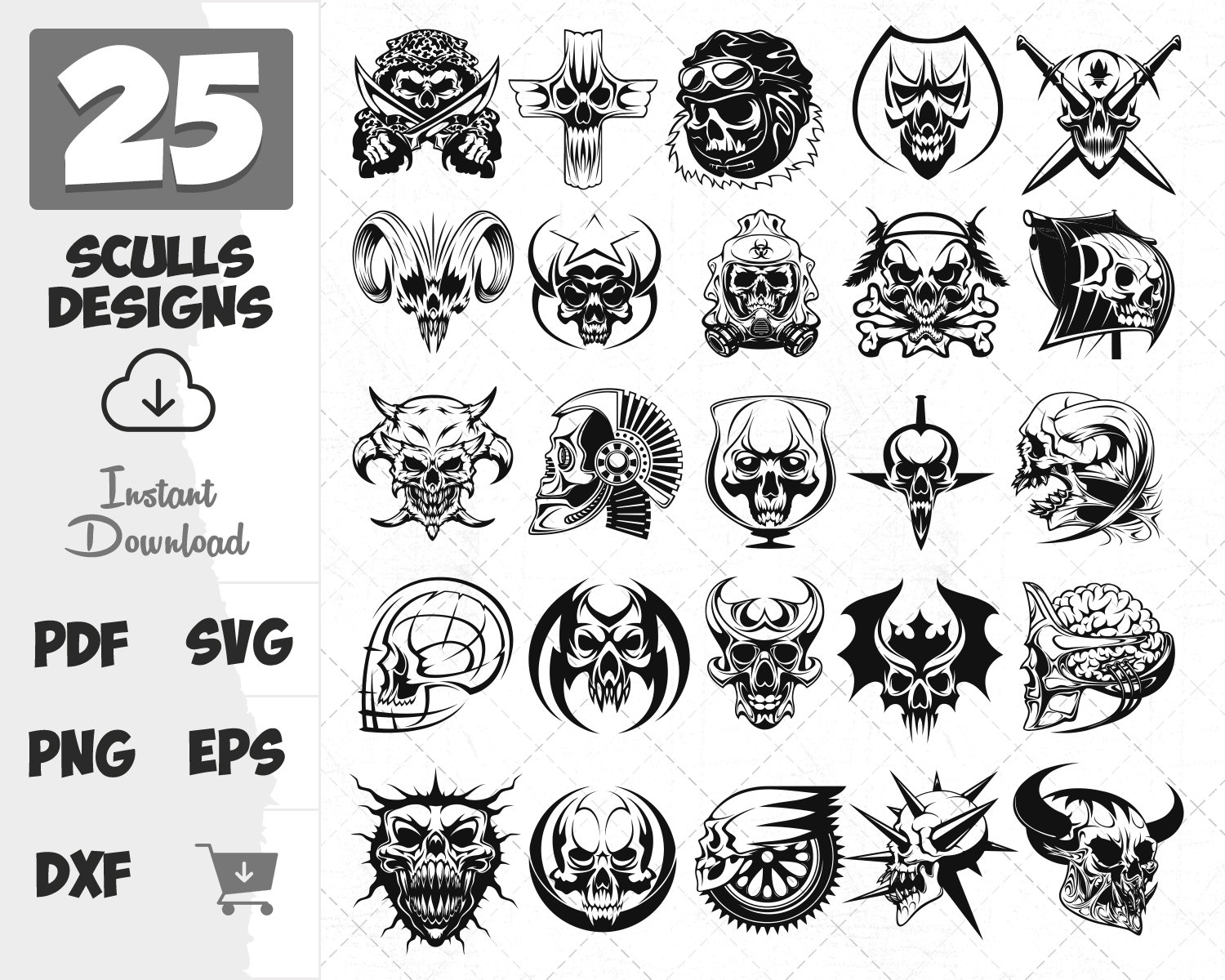25 Sculls Clipart Bundle Scull SVG Design Scull Vector | Etsy