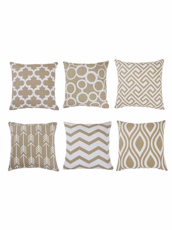 Cotton Throw Pillow Cushion Covers Scatter Pillows Set of 6 16 X 16 / 18 X  18 in Soothing Colors 