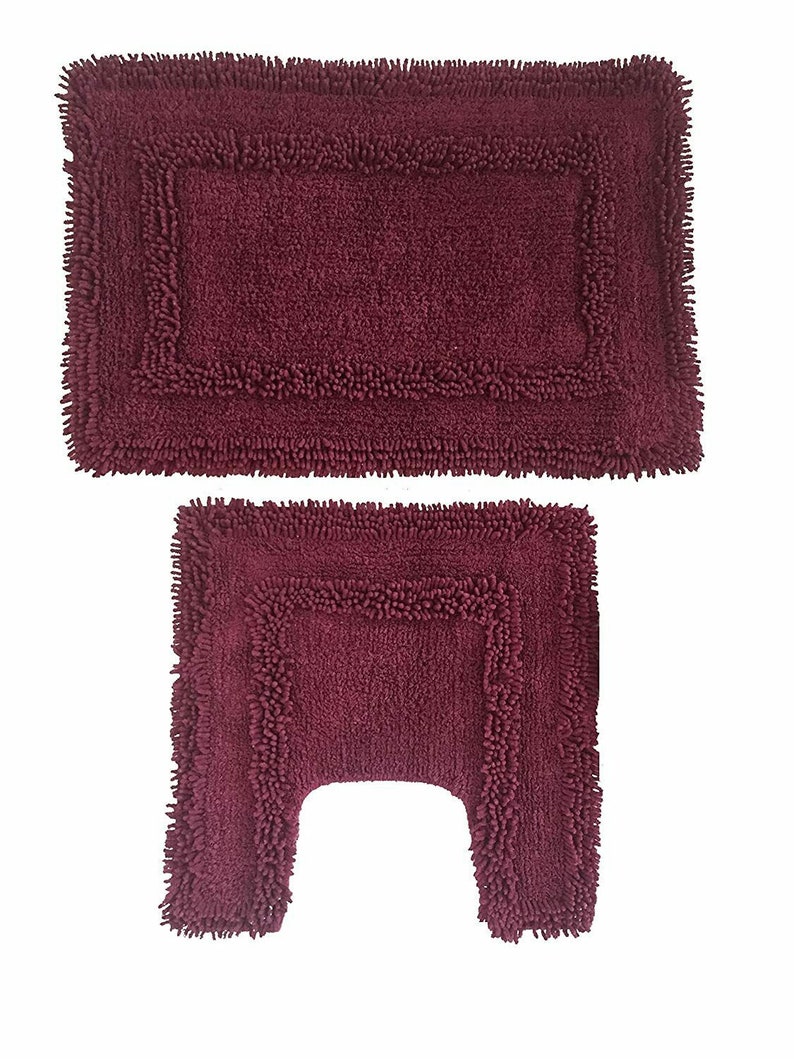 Maroon Loop N Pile Cotton Bath Rug Shower Mat Contour 2 Pc Etsy