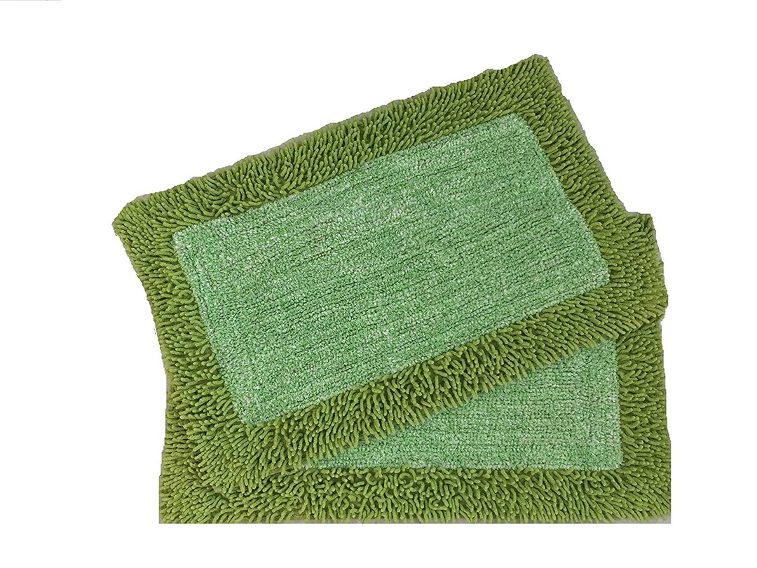 Large White and Green Cotton Bath Rugs 50 X 80 Cm set of 2 Etsy