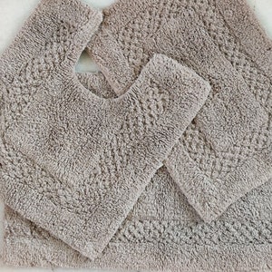 Beige Waffle Tufted Bath Rug Door Mats 2 pcs 17x24 IN & 1 pcs Contour Mat~ 20x20 IN