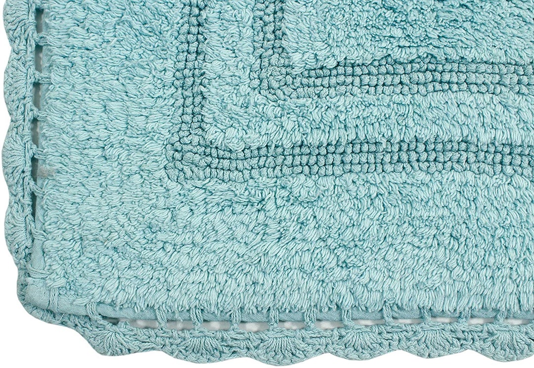 French Bath Mat green Cotton With Crochet Lace Border 34 X Etsy UK