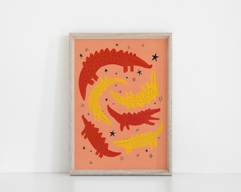 Carefree Crocodile Risograph Print