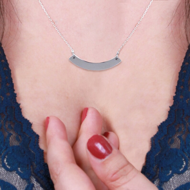 Personalized Necklace \u2022 Custom Necklace \u2022 Engrave Necklace \u2022 Curve Bar Necklace \u2022 Minimalist Jewelry \u2022 Stainless Steel
