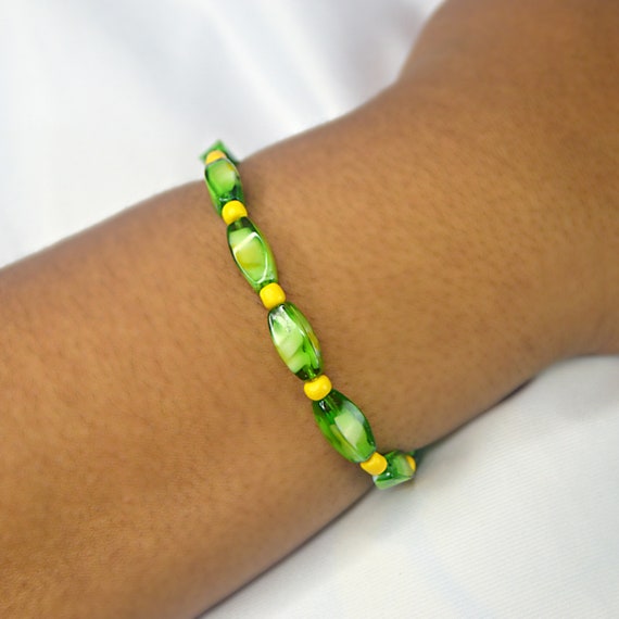 Green and Yellow Bracelet Unisex Bracelets Stackable Etsy