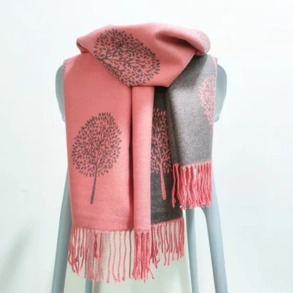 Double Sided Women Winter Pashmina Shawl Tassel Scarfs Jacquard Life Tree Cashmere Wrap Scarf