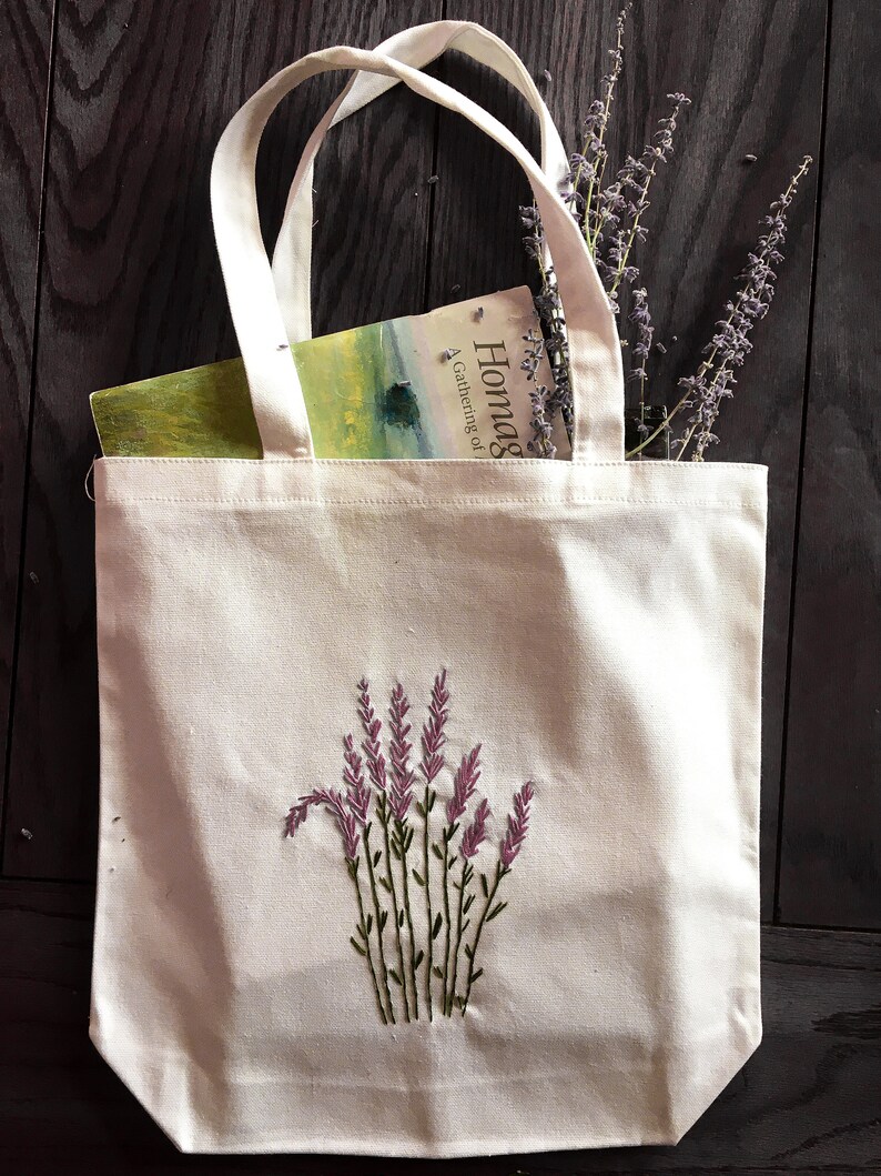 Lavender Canvas Tote Bag Handmade Embroidered Etsy