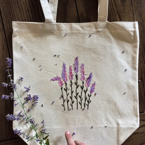 Lavender Canvas Tote Bag Handmade Embroidered Etsy