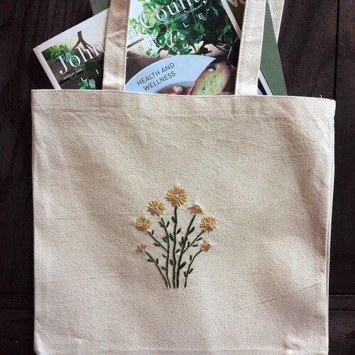 Lavender Canvas Tote Bag Handmade Embroidered Etsy