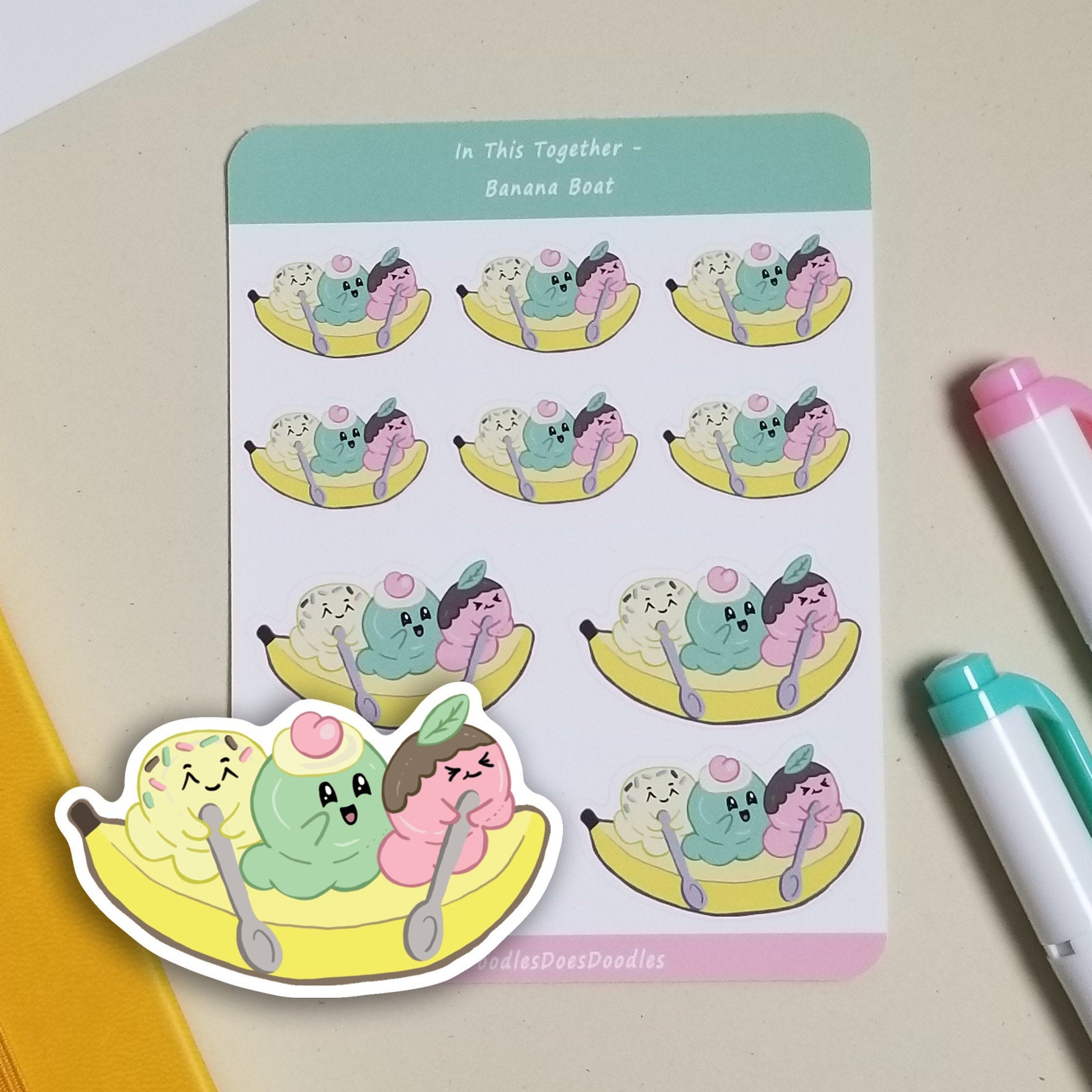 Ice Cream Sticker - Sticker Sheet - Kawaii Sticker - Banana Sticker - Etsy