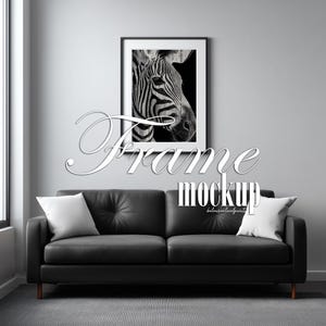Wall Art Mockup, Black Sofa Living Room, Big Window Light, Contemporary Interior Frame 21