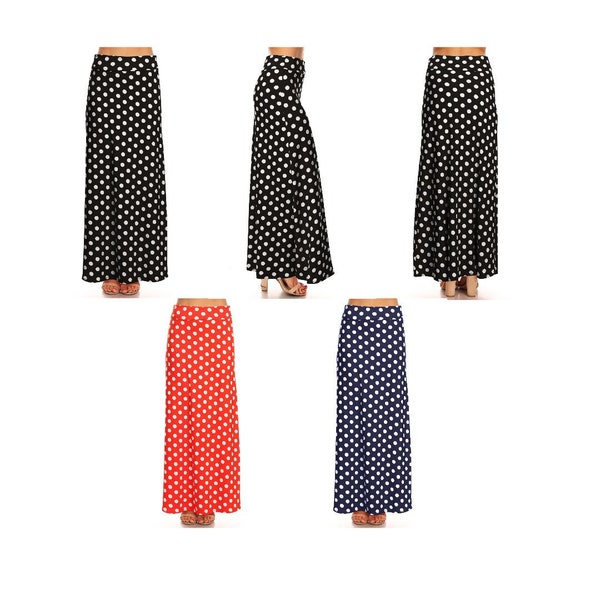 Polka Dot Comfy Foldable Waist Loose Fit A-Line Loungewear Long Maxi Skirt