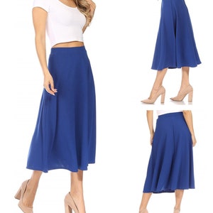 Women's Solid Basic Casual Elastic Waist A-line Flared Midi Skirt - Etsy