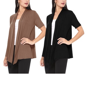 Casual Short Sleeve Lightweight Loose Fit Solid Stretch Cardigan (Pack of 2)