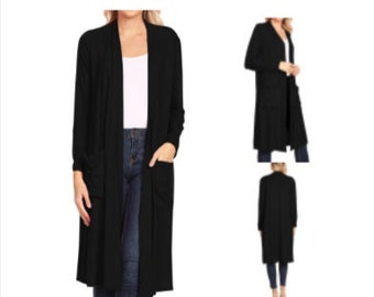 Casual Loose Fit Open Front Solid Lightweight Long Body Cardigan