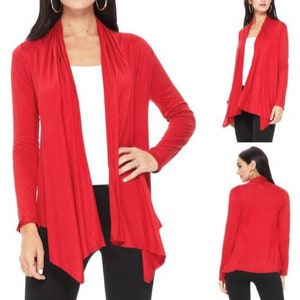 Women's Solid Color Open Front Draped Neck Loose Sweater Cardigan Jacket