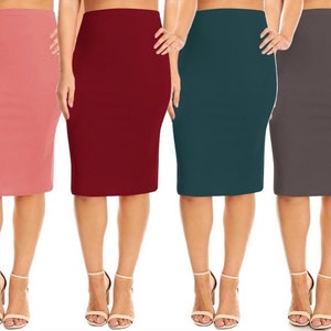 Plus Size Casual High Waist Solid Pencil Skirt