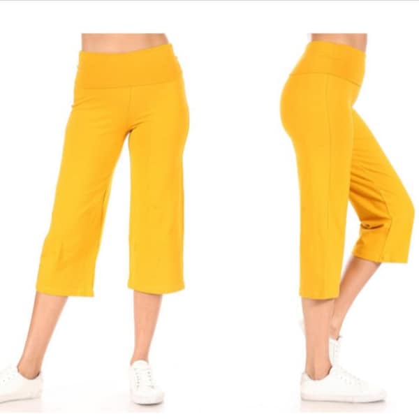 Women's Casual Solid Color High Waist Capri Cropped Pants