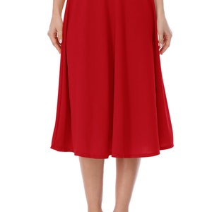 Women's Casual Flared High Waist Solid Midi Bottom Skirt Red