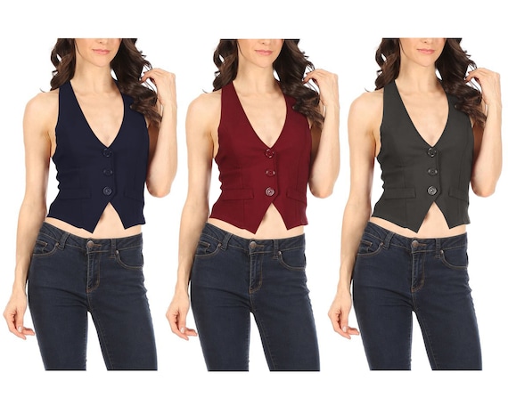 Casual Button Down Racerback Belt Slim Fitted Tuxedo Suit Vest Top