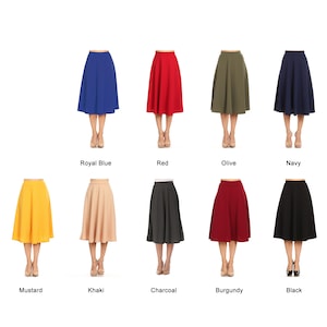 Women's Solid Basic Casual Elastic Waist A-line Flared Midi Skirt - Etsy