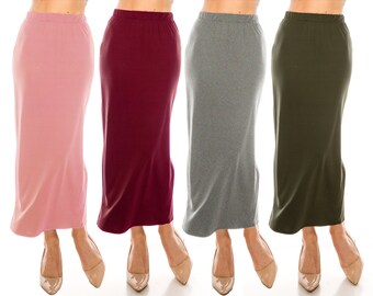 Women's Casual Back Slit Solid Bodycon Pencil Skirt