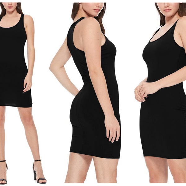 Women's Casual Solid Racerback Slim Fit Mini Dress Made in USA