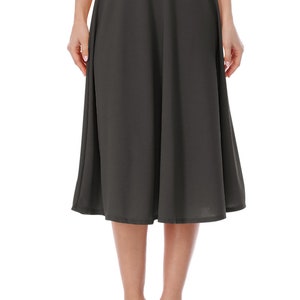 Women's Casual Flared High Waist Solid Midi Bottom Skirt Charcoal