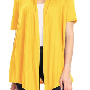 Women's Solid Basic Short Sleeve Casual Solid Cardigan Mustard