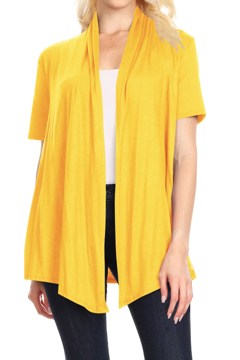 Women's Solid Basic Short Sleeve Casual Solid Cardigan Mustard