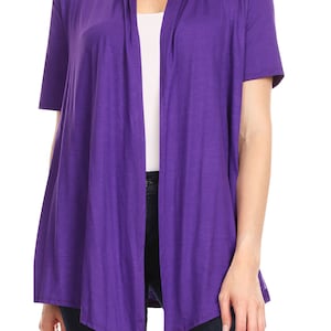 Women's Solid Basic Short Sleeve Casual Solid Cardigan Purple