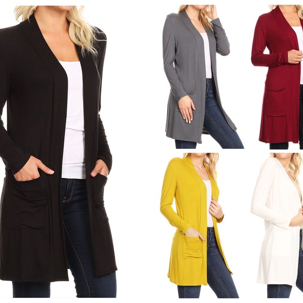 Women's Casual Long Sleeve Solid Loose Fit Open Cardigan