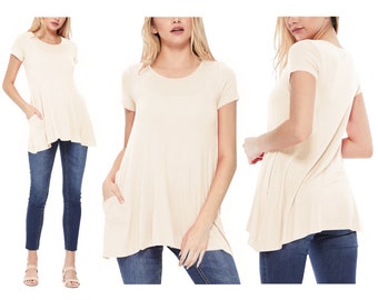 Women's Casual Short Sleeve Solid Tunic Tee