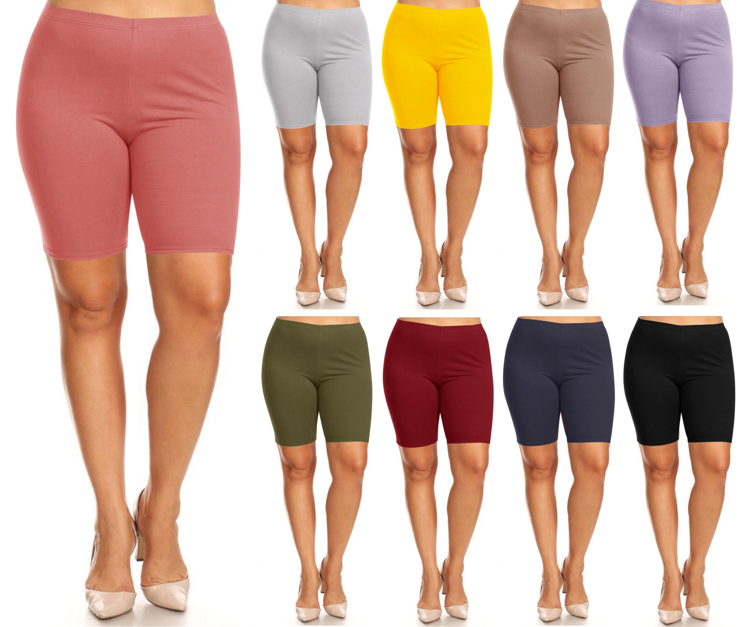 Womens Plus Solid Biker Spandex Shorts (1XL,2XL,3XL)