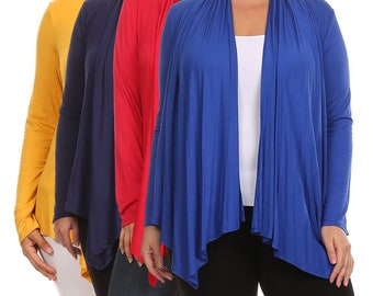 Women's Solid Plus Size Long Sleeve Cardigan Jacket