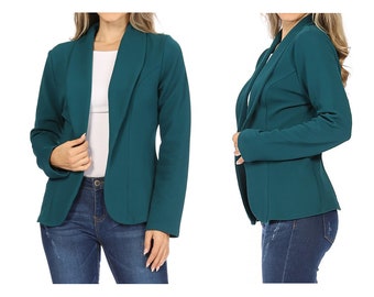 Women's Casual Solid Long Sleeve Fitted Open Blazer Jacket