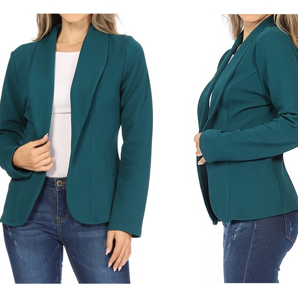 Women's Casual Solid Long Sleeve Fitted Open Blazer Jacket