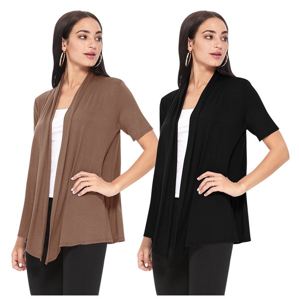 Solid Loose Fit Open Front Short Sleeve Cardigan (Pack of 2)