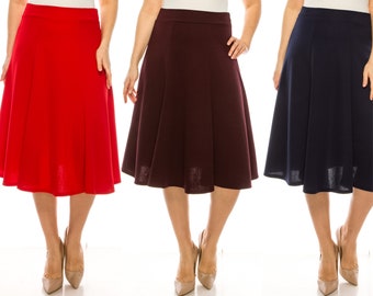 Women's Classic Solid Plus Size Midi A-Line Skirt