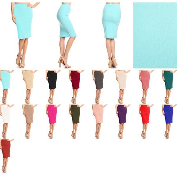 Solid Color Stretch Office Pencil Skirt