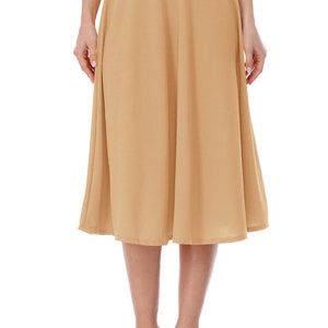 Women's Casual Flared High Waist Solid Midi Bottom Skirt Khaki