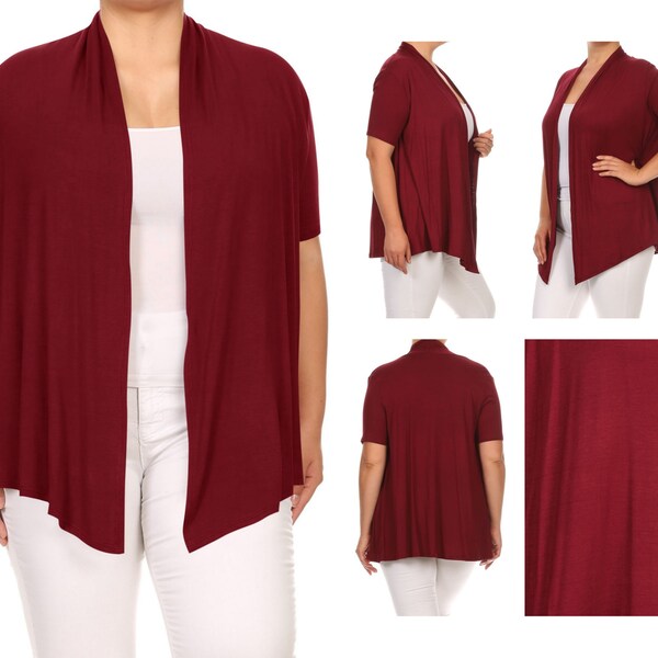 Women's Plus Size Short Sleeves Draped Open Front Casual Solid Cardigan