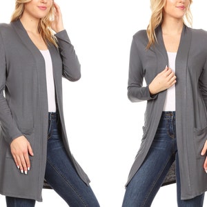 Women's Casual Solid Loose Fit Side Pockets Open Cardigan