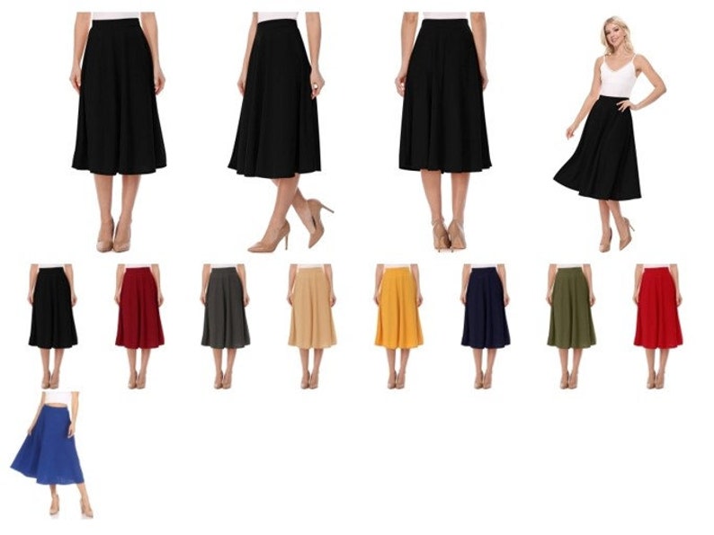 Women's Casual Flared High Waist Solid Midi Bottom Skirt image 10