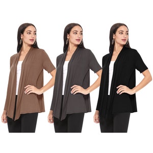 Solid Loose Fit Open Front Short Sleeve Cardigan (Pack of 3)