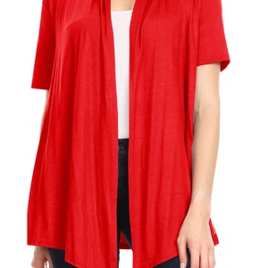Women's Solid Basic Short Sleeve Casual Solid Cardigan Red