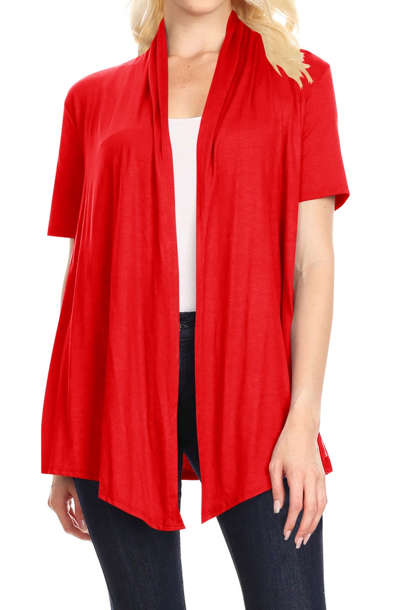 Women's Solid Basic Short Sleeve Casual Solid Cardigan Red