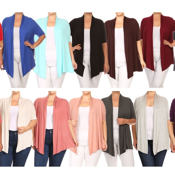 Women's Plus Size Short Sleeve Solid Cardigan