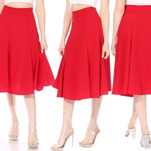 Women's Classic Solid Flared Long Midi A-line Skirt