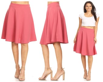 Women's Casual Solid High Waist Midi Skirt